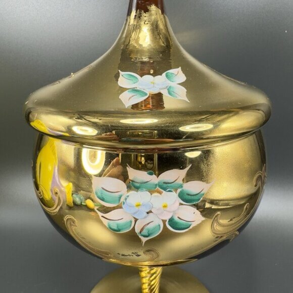 Venetian Glass Candy Dish Container Jar Apothecary Jar Painted Italian Glass VTG - Picture 15 of 16